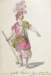 Diseño de vestuario para una actuación en París en 1762 de la ópera de Lully 